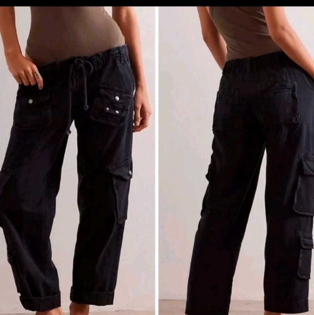 Black Cargo Drawstring Pants - Women